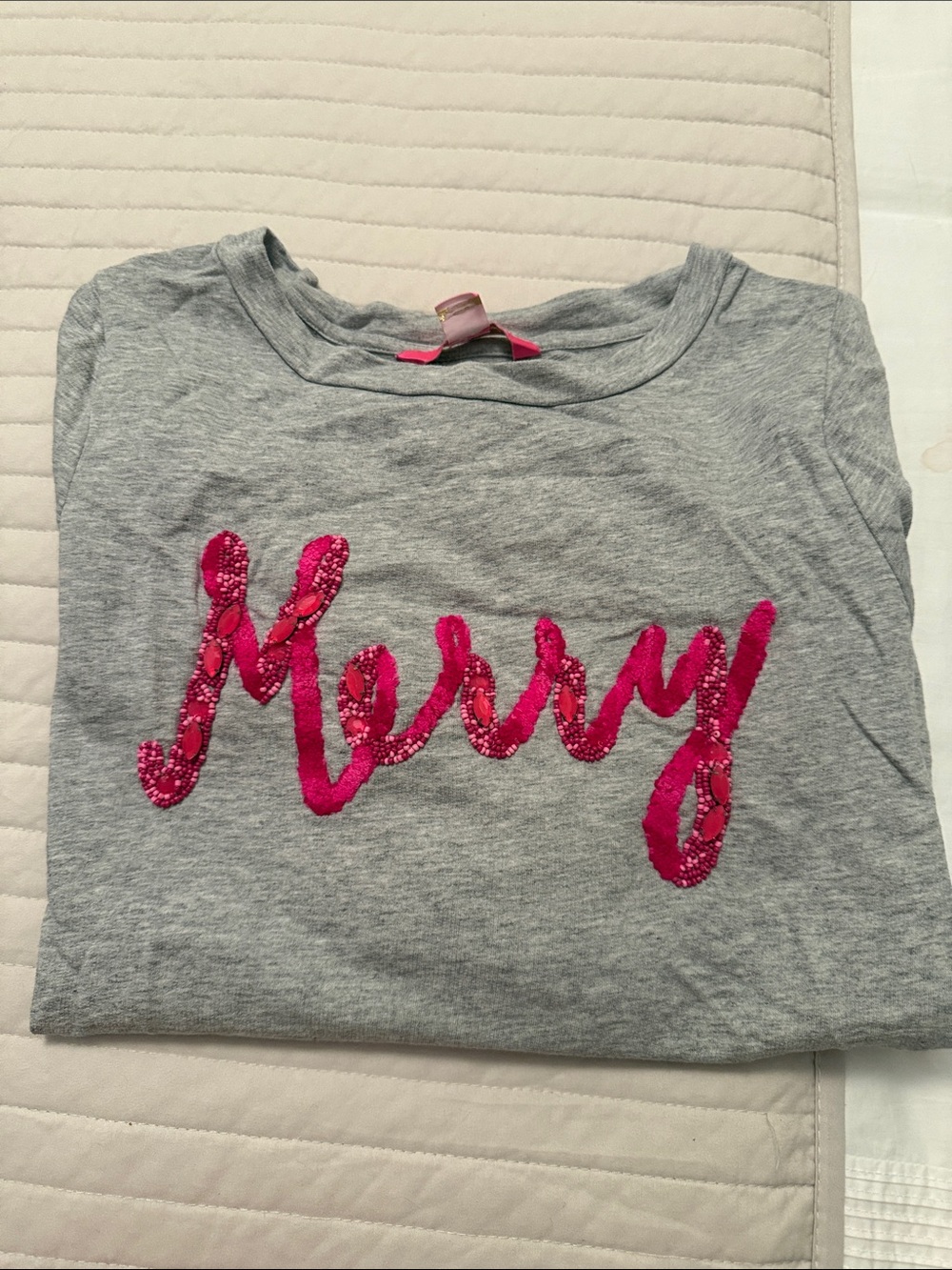 Lilly Pulitzer Grey Sweatshirt with Pink Sequin 'Merry' Script